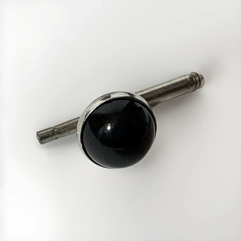 Vintage Cufflinks Round Silver Tone Black Center Small 3/8